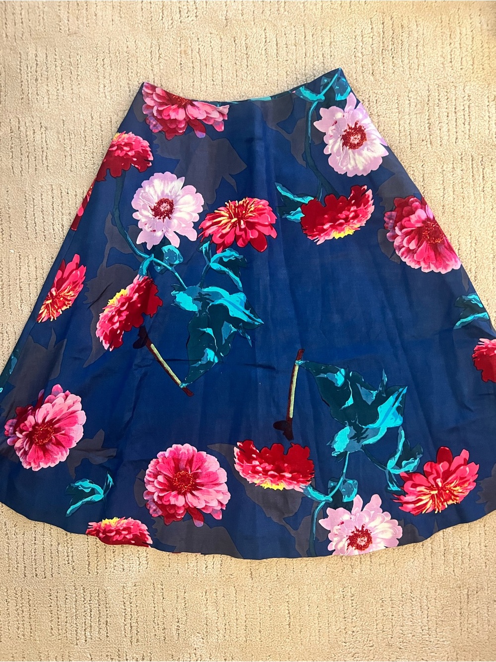Banana Republic Navy Floral A-Line Midi Skirt with Pink and Red Blooms